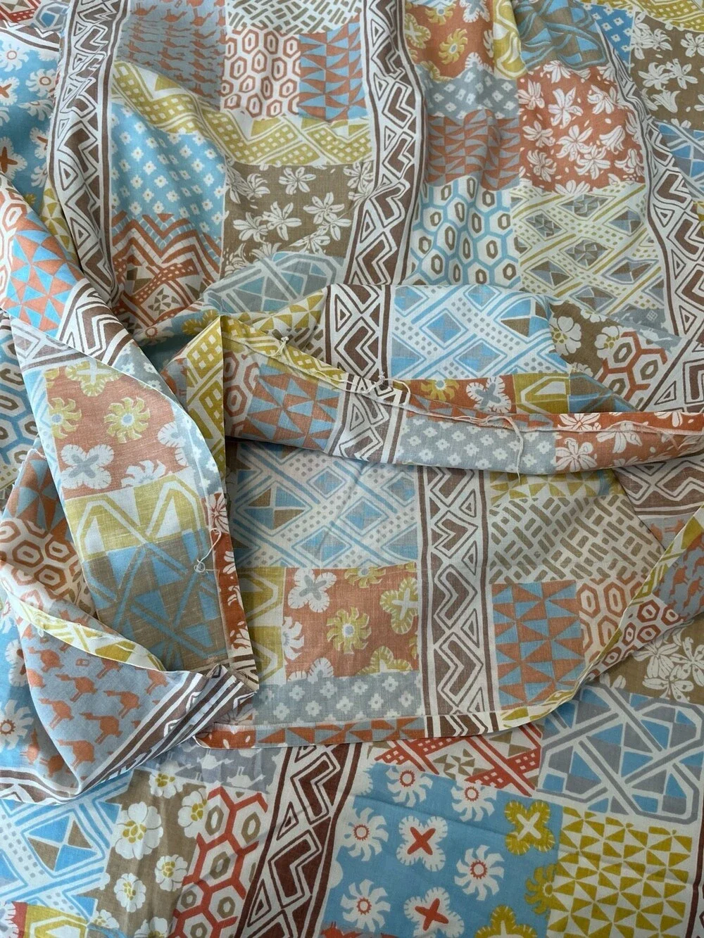 VTG Martex King Flat Sheet Bakuba Geometric Patchwork Stranger Things